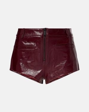 Self-Portrait High-Rise Leather Shorts - Red