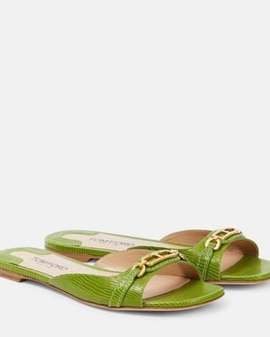 Tom Ford Whitney Snake-Effect Leather Slides - Green