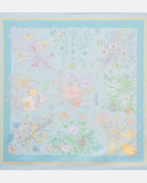 Gucci Floral Silk Twill Scarf - Blue