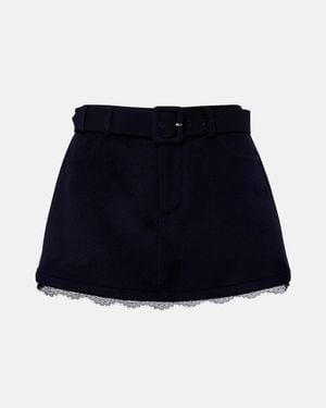 Self-Portrait Short A Dentelle Et Ceinture - Bleu