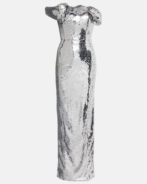 Rachel Gilbert Tamzin Sequined One-Shoulder Gown - White