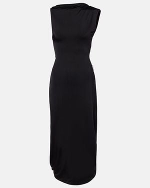 Victoria Beckham Draped Embellished Satin Midi Dress - Black