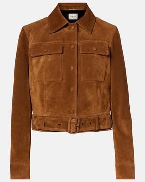 Saint Laurent Belted Cropped Suede Jacket - Brown