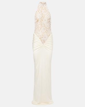 The New Arrivals Ilkyaz Ozel Cass Embroidered Ruched Halterneck Gown - White