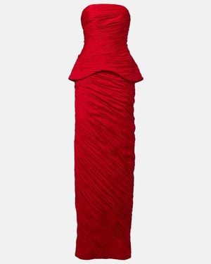 Marmar Halim Peplum Pleated Taffeta Gown - Red