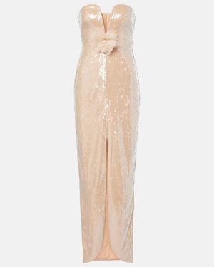 Self-Portrait Floral-Applique Sequined Gown - Natural