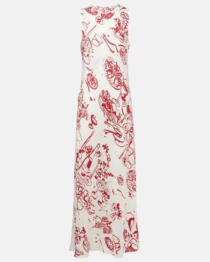 Asceno Printed Silk Maxi Dress - Pink