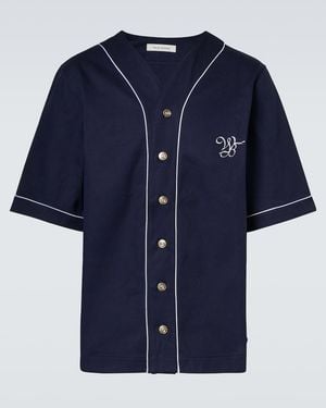 Wales Bonner Logo-Embroidered Cotton-Drill Baseball Shirt - Blue