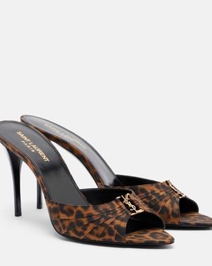 Saint Laurent Babylone Cassandre Grosgrain Mules - Brown