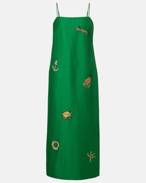 ALÉMAIS Embellished Printed Linen-Blend Maxi Dress - Green