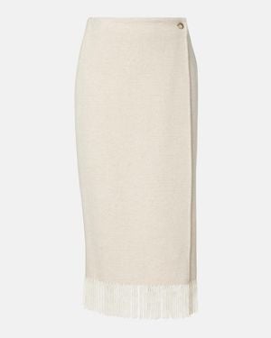 Polo Ralph Lauren Fringed Herringbone Wool-Blend Wrap Skirt - Natural