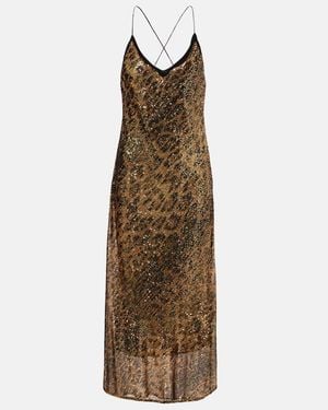 Roberto Cavalli Leopard-Print Sequined Slip Dress - Natural
