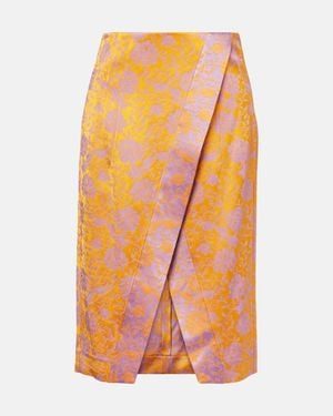 Dries Van Noten Floral Satin Jacquard Midi Skirt - Orange