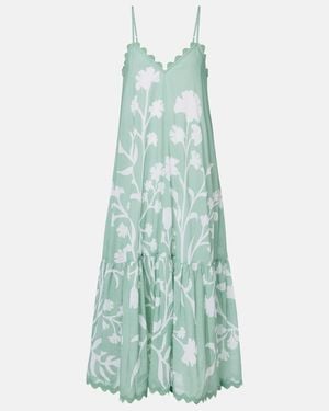 Juliet Dunn Floral Scalloped Cotton Midi Dress - Blue