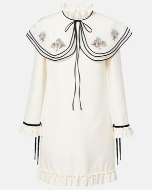 Valentino Crepe Couture Embroidered Minidress - Natural