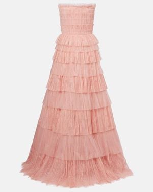 Costarellos Trissa Plisse Tiered Tulle And Lace Gown - Pink