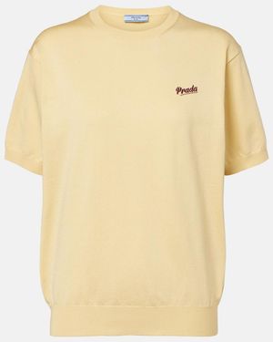 Prada Logo Silk-Blend Top - Natural