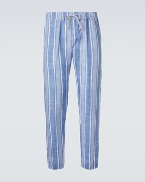 Fedeli Striped Linen Straight Pants - Blue
