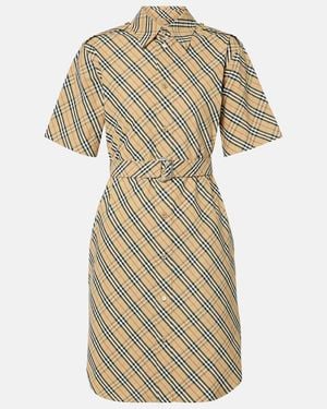 Burberry Check Cotton Shirt Dress - Natural