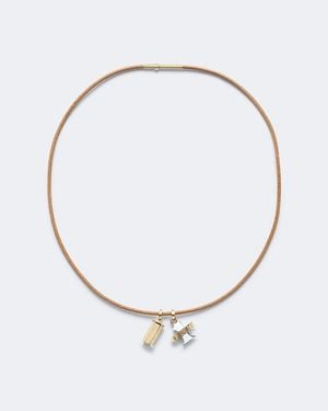 Marie Lichtenberg Halskette Baby Weight & One Diamond Aus 18Kt Gelbgold Und Leder - Mettallic