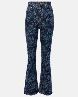Ganni Printed High-Rise Flared Jeans - Blue