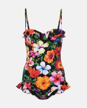 Dolce & Gabbana Floral Ruffled Swimsuit - Red
