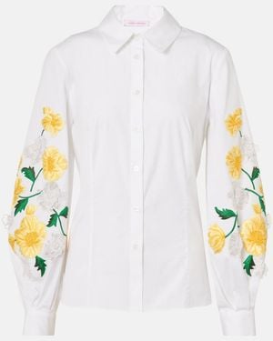 Carolina Herrera Floral Cotton-Blend Poplin Shirt - White