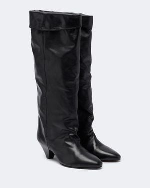 Isabel Marant Elita Draped Leather Knee-High Boots - Black