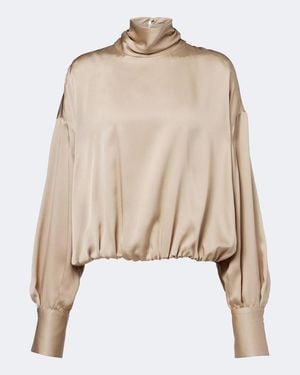 Brunello Cucinelli Silk Satin Blouse - Natural