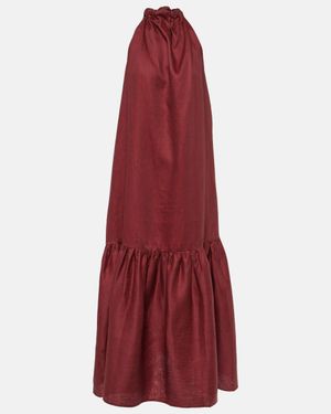 Asceno Ibiza Halterneck Linen Maxi Dress - Red