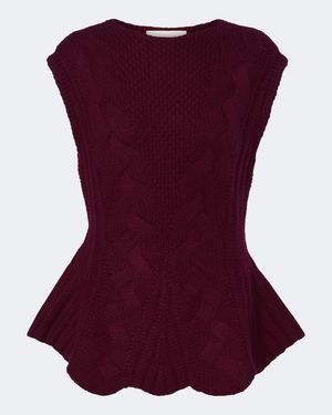 Lisa Yang Signy Cable-Knit Peplum Cashmere Top - Purple