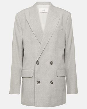 Ami Paris Double-Breasted Wool Blazer - Gray