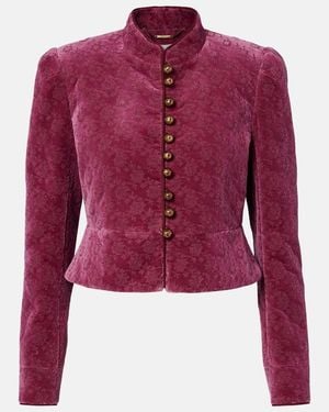 Chloé Floral Cropped Cotton Velvet Jacket - Red