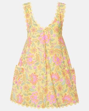 Juliet Dunn Floral Scalloped Cotton Minidress - Yellow