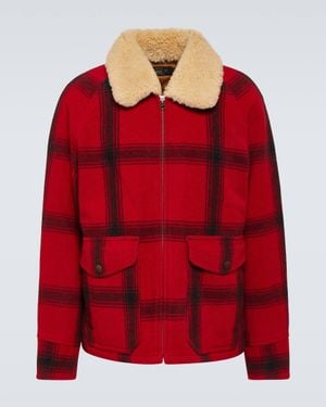 RRL Shearling-trimmed Checked Wool Jacket - Red