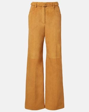 Gabriela Hearst Norman Belted Suede Wide-Leg Pants - Brown
