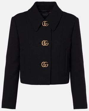 Gucci Double G Cropped Wool Crepe Jacket - Blue
