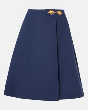 Valentino Virgin Wool Crepe Midi Skirt - Blue
