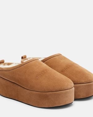 Balenciaga Alaska Suede Platform Mules - Brown