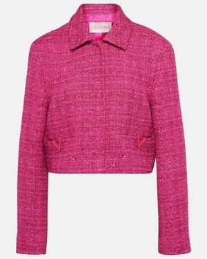 Valentino Vgold Cropped Lame Tweed Jacket - Pink