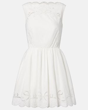 Self-Portrait Embroidered Cotton Poplin Minidress - White