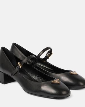 Prada 35 Leather Mary Jane Court Shoes - Black
