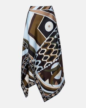 PUCCI Vivara Asymmetric Silk Twill Midi Skirt - Black