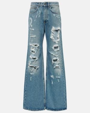 Rabanne Distressed High-Rise Wide-Leg Jeans - Blue