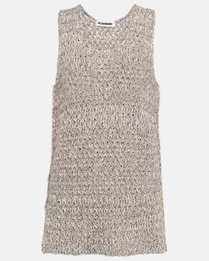 Jil Sander Knitted Cotton-Blend Top - Gray