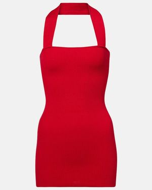 AYA MUSE Ribbed-Knit Silk And Cotton Minidress - Red