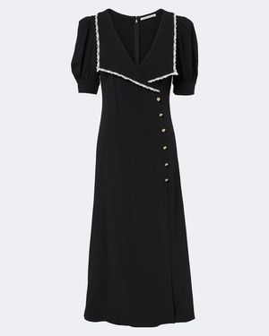 Alessandra Rich Midikleid Aus Cady Mit Spitze - Schwarz