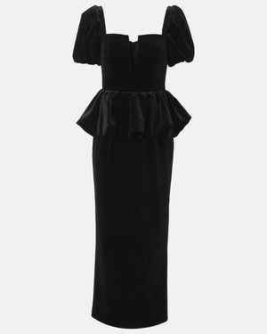 Self-Portrait Peplum Velvet Midi Dress - Black