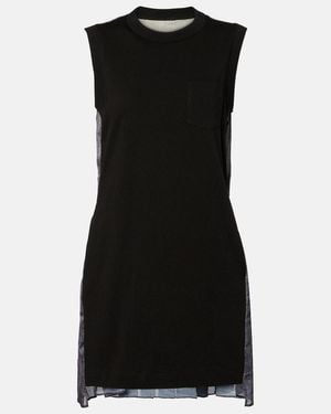 Sacai Knitted Cotton Minidress - Black