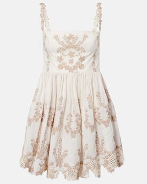 Agua Bendita Mielero Embroidered Linen Minidress - Natural